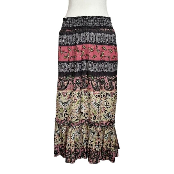 Baccini Boho Gypsy Tiered Floral Butterfly Garden Print Maxi Skirt (PM) - Picture 11 of 11